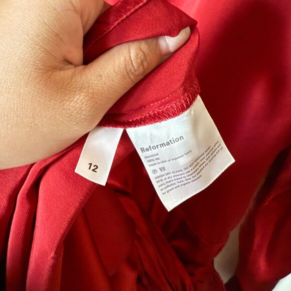 Reformation Josefine Red Silk Mock Neck Wrap Mini Dress US 12 - Picture 7 of 11